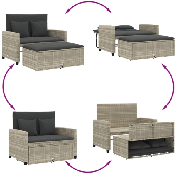 vidaXL Gartensofa mit Kissen 2-Sitzer Hellgrau Poly Rattan 365137 Bild 4