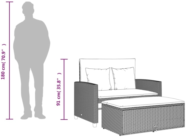 vidaXL Gartensofa mit Kissen 2-Sitzer Hellgrau Poly Rattan 365137 Bild 10