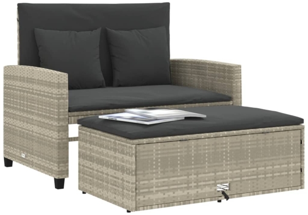 vidaXL Gartensofa mit Kissen 2-Sitzer Hellgrau Poly Rattan 365137 Bild 3