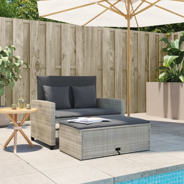 vidaXL Gartensofa mit Kissen 2-Sitzer Hellgrau Poly Rattan 365137 Bild 2