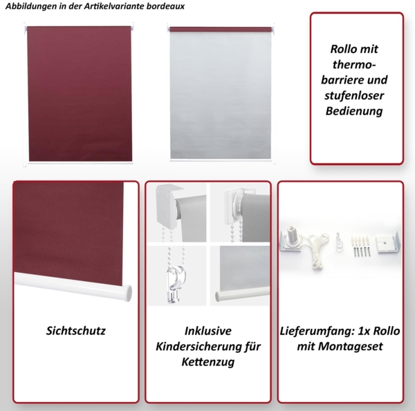 Rollo HWC-D52, Fensterrollo Seitenzugrollo Jalousie, 70x160 cm Sonnenschutz Verdunkelung blickdicht ~ orange Bild 2