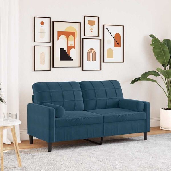 vidaXL 2-Sitzer-Sofa mit Zierkissen Blau 140 cm Samt 3278228