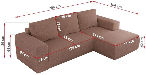 Ecksofa mit Schlaffunktion, Bettkasten und losen Kissen für das Wohnzimmer - TRENTINO - Rosa Boucle - links Bild 7