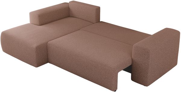 Ecksofa mit Schlaffunktion, Bettkasten und losen Kissen für das Wohnzimmer - TRENTINO - Rosa Boucle - links Bild 5