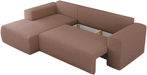 Ecksofa mit Schlaffunktion, Bettkasten und losen Kissen für das Wohnzimmer - TRENTINO - Rosa Boucle - links Bild 6
