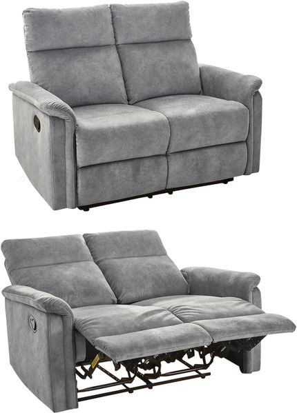 2-Sitzer-Relaxsofa Couch Liegefunktion Federkernpolsterung Velours Vintage Grau