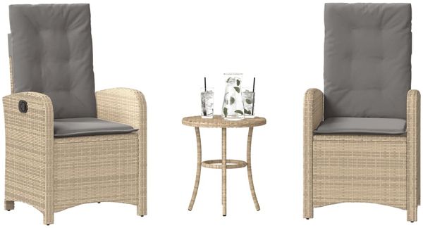 vidaXL 3-tlg. Bistro-Set mit Kissen Beigemischung Poly Rattan 365181