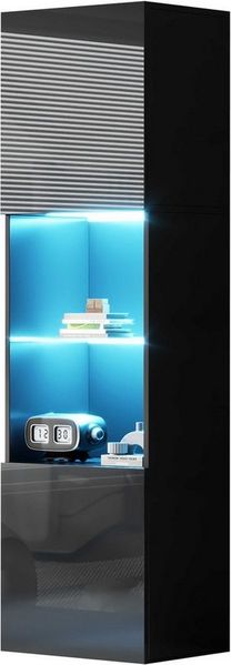 BlingBin Stauraumvitrine Hochglanz Vitrinenschrank (1-St, Glaseinlegeboden und Anti-Kipp-Vorrichtung) 45×35×160 cm mit LED-Beleuchtung, 16 Farben, 2 großen Stauraumfächern