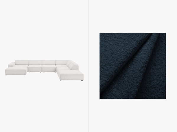 Micadoni Panorama-Ecksofa Jodie 7-Sitzer Rechts Boucle Baloo Dunkelblau