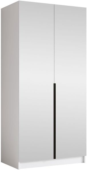 Drehtürenschrank Borton III, Kleiderschrank mit 2 Türen, Frontspiegel (Farbe: Weiß / Weiß + Schwarz)