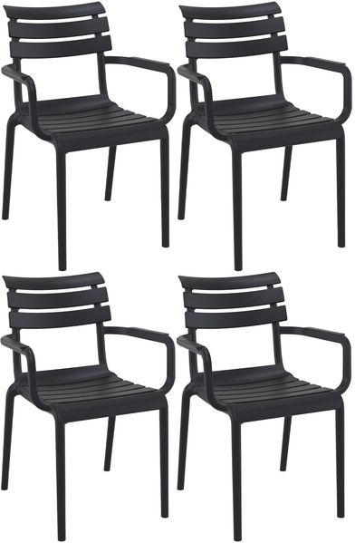 Gartenstuhl LARS 4er Set - 58 x 59 x 85 cm, Kunststoff, Schwarz | Stapelstuhl Loungestuhl Garten Outdoor-Stuhl