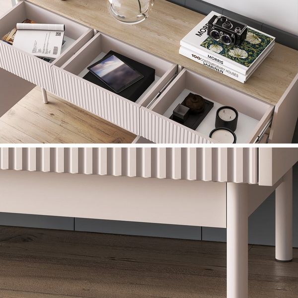 Lomadox Sideboard DINAR-131, kaschmir matt Eiche-Dekor 154 cm breit Metallfüße grifflos modern