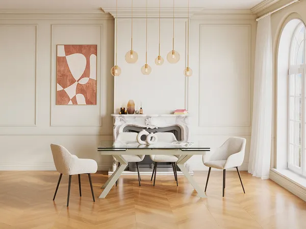 Vente-unique - VELIKA Esstisch Glas TransparentBeige - B 90 cm x H 76 cm x L 160 cm240 cm