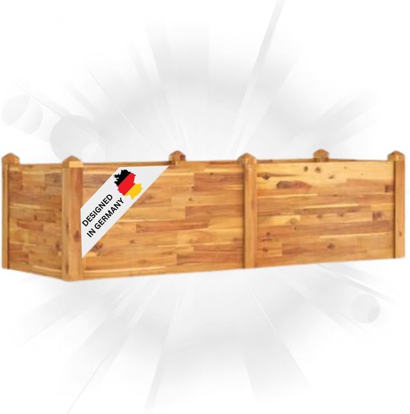 Hochbeet aus Akazienholz LARRY 160x60x44cm, unten offen Hochbeet für Garten Hochbeet Holz Gartenbeet hoch Kräuterbeet xxl Blumenbeet Gemüsebeet groß Garten