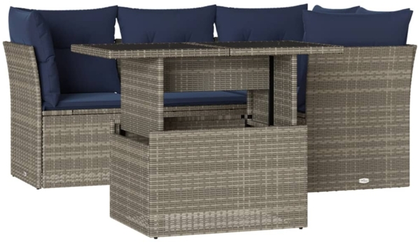 vidaXL 5-teiliges Gartensofa-Set mit Kissen, grau, Polyrattan 3266561