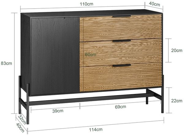 SoBuy HFSB02-SCH Sideboard, MDF, Papierfurnier, Dunkelgrau, 110 x 83 x 40 cm Bild 3
