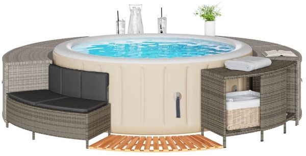 vidaXL Whirlpool-Umrandung Grau Poly Rattan und Massivholz Akazie 365613