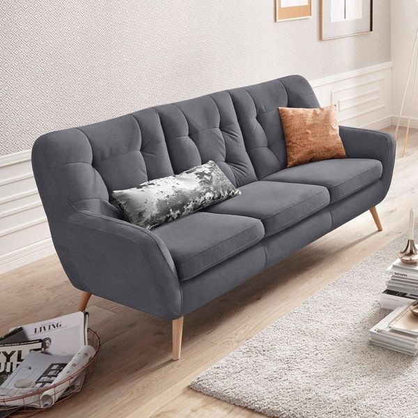 exxpo - sofa fashion 3-Sitzer Scandi, bequem, aufwendige Rückenpolsterung für mehr Sitzkomfort, aktuelle Farben in hochwertigen Bezugsqualitäten, Holzfuß