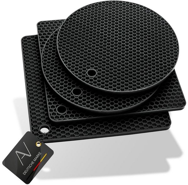 AVANA Topfuntersetzer Silikon Untersetzer Multifunktional Pfannenuntersetzer Topflappen, Zubehör für Töpfe, Pfannen, Auflaufformen, 4er Set, Hitzebeständig, Wabenmuster (2 Rund, 2 Viereckig)
