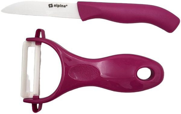 Alpina Keramik Sparschäler & Messer 2er-Set Küchenmesser Obstschäler Gemüseschäler Küchenhelfer Schneidset