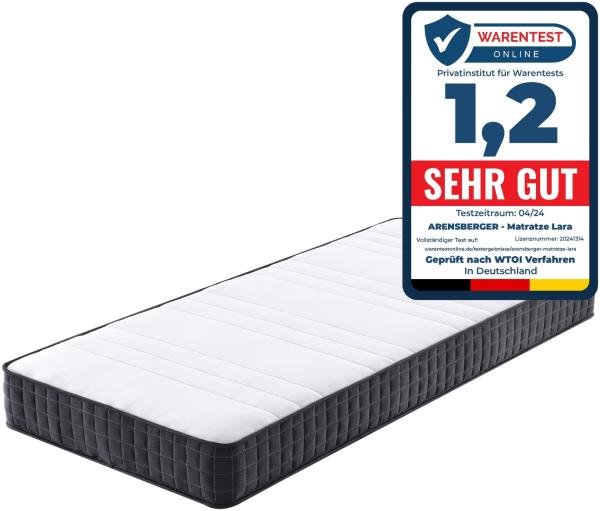 Arensberger LARA Federkernmatratze - 19cm Höhe - Matratze mit Schaumstoff Schicht - H2 H3 Mittelfest – 7 Zonen - Federkern - Liegekomfort 180x200cm