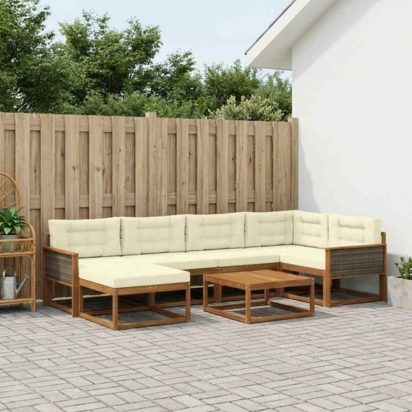 vidaXL Outdoor-Sofagarnitur mit Kissen 7 pcs Natur und Creme 3382718