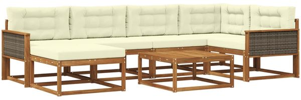 vidaXL Outdoor-Sofagarnitur mit Kissen 7 pcs Natur und Creme 3382718 Bild 2