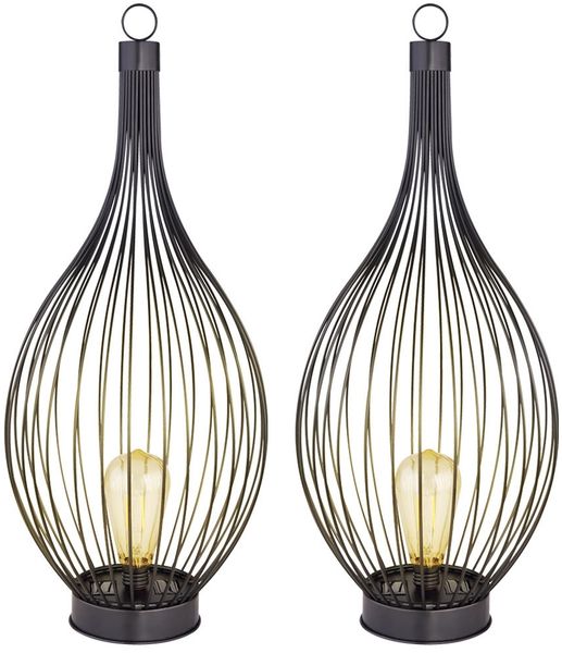 2x LED Solarleuchten im Käfig Design, H 57 cm
