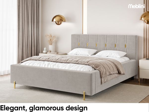 MEBLINI Polsterbett 120x200 ohne Lattenrost ohne Matratze – FABIO – Taupe Samt – Doppelbett ohne Bettkasten - Stauraumbett - Kopfteil Bett ohne Stauraum Bild 3
