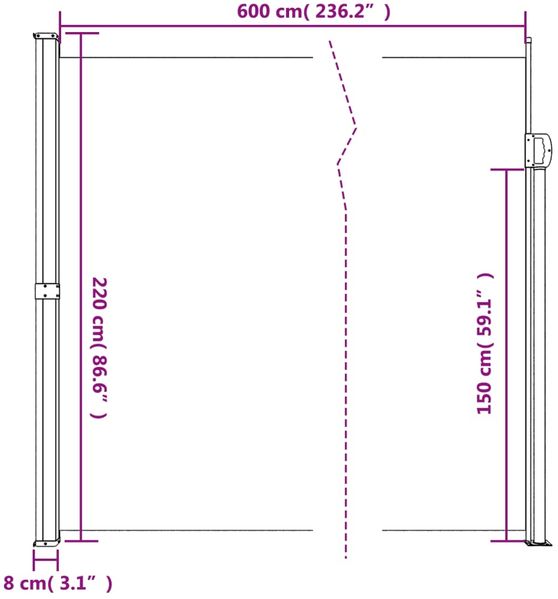 vidaXL Seitenmarkise Ausziehbar Creme 220x600 cm 4004565 Bild 10