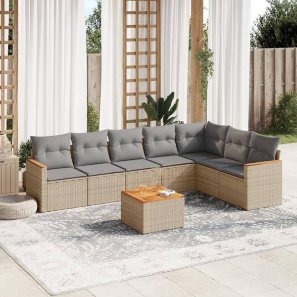 vidaXL 8-tlg. Garten-Sofagarnitur mit Kissen Beige Poly Rattan 3226038