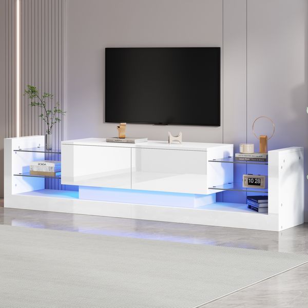Lowboard mit LED-Beleuchtung , TV-Board, Fernsehtisch, TV-Ständer 1 St. zwei klapptür , für Fernseher bis 80 Zoll