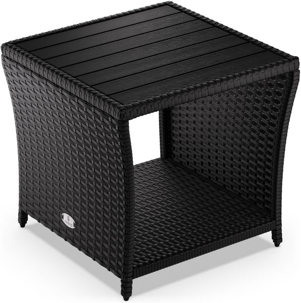 Casaria Beistelltisch (1-St), wetterfest, Polyrattan / WPC schwarz, 45 x 45 x 40 cm