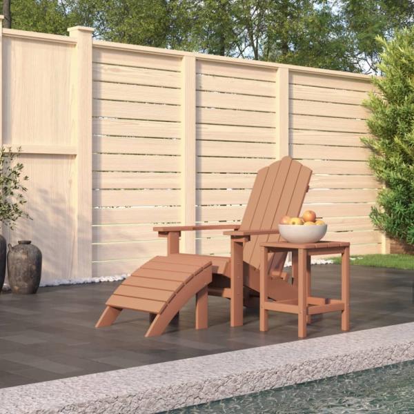 vidaXL Adirondack-Gartenstuhl mit Hocker & Tisch HDPE Braun 3095710