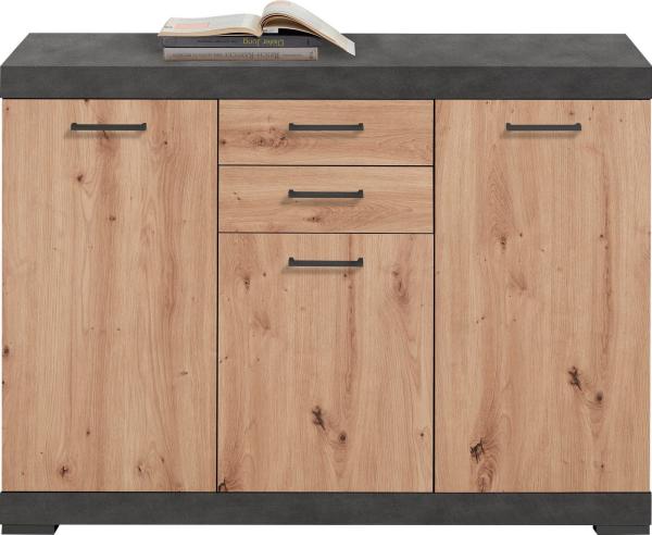 FMD Möbel - BRISTOL 3 XL - Kommode m. 3 Türen u. 2 SK - melaminharzbeschichtete Spanplatte - Matera / Artisan Oak - 120 x 89,9 x 49,9cm