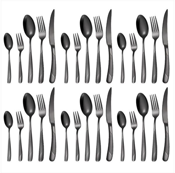 KingLux Besteck-Set 30 Teilig Edelstahl Besteck Set für 6 Personen Schwarz gehämmertes (30-tlg), 6 Personen, Edelstahl