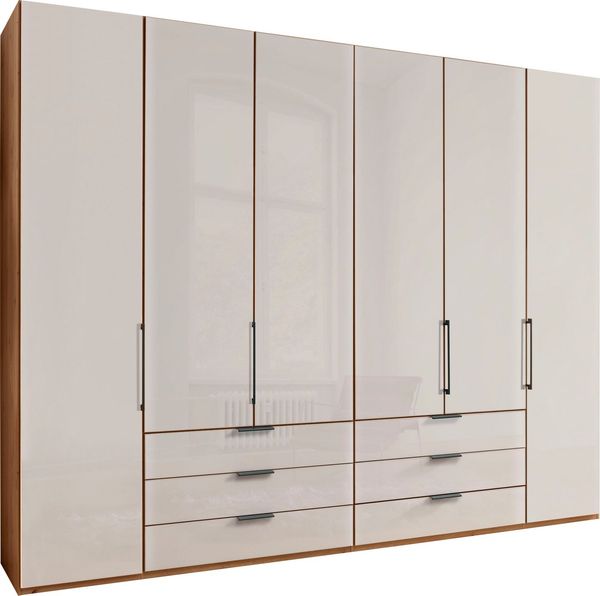 WIEMANN Falttürenschrank Monaco, Kleiderschrank, Schrank, Wäscheschrank, mit edler Glasfront (2 Breiten, 2 Höhen 216/236 cm auswählbar, MADE IN GERMANY) inkl. gepämpften Schubkästen und Türen, mit Panoramaöffnung