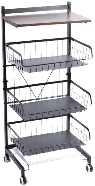Todeco Gemüseregal für Küche, Stapelbarer Obstkorb Gemüse, Multipurpose Mobile Metal Storage Trolley, Aufbewahrungswagen KüchenWagen Mit Abschließbare Rollen Und