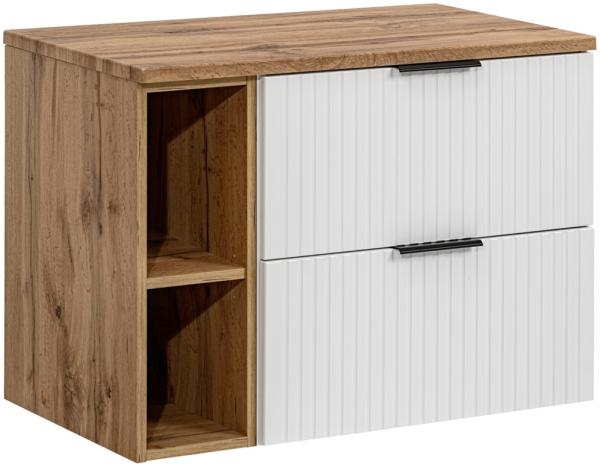 Waschtischunterschrank 80cm in weiß mit Eiche Nb, gerillt Front, ADELAIDE-56-WHITE