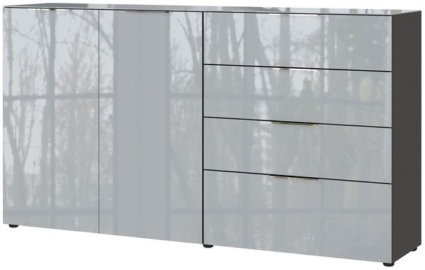 Sideboard Owingen / Oakland, Glas, Holzwerkstoff, Silber, Grau, Schwarz, 184 x 102 x 42 cm