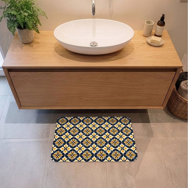 OnlyWow Badematte Muster - Dekorative Fliese - Farbenfroh, Höhe 10 mm, Polyester, Rechteckig, Badezimmerteppich, Badteppich, Rutschfest, Badvorleger, Waschbar