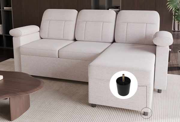 HOMAVO Ecksofa Sofa, HOMAVO L-Ecksofa, Breite: 203 cm, Abnehmbares und waschbaresSitzkissen, Handyhalterung, Getrankehalter