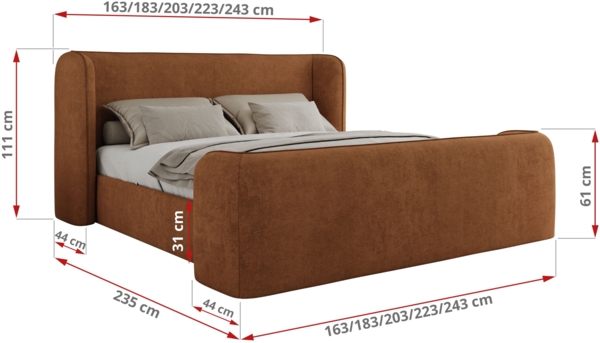 Polsterbett mit Lattenrost, Doppelbett für Schlafzimmer, Gepolstertes Kopfteil, Multipocket matratze, Härtegrad H3/H4 - EMORA CLASSIC DUO - 180 x 200 cm - Orange Struktur - ELORI - LUX Bild 4