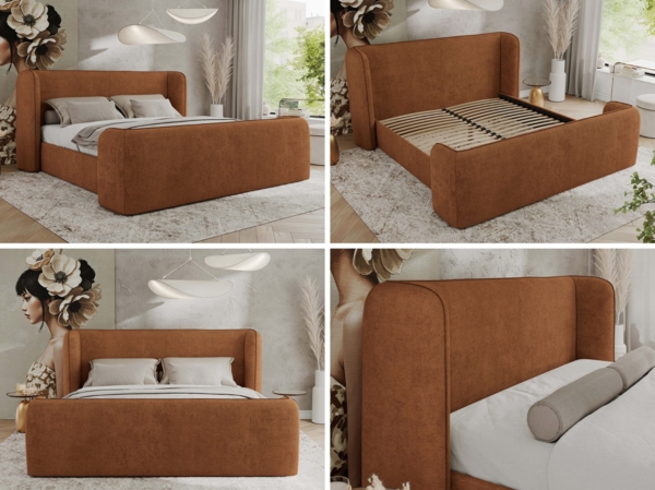Polsterbett mit Lattenrost, Doppelbett für Schlafzimmer, Gepolstertes Kopfteil, Multipocket matratze, Härtegrad H3/H4 - EMORA CLASSIC DUO - 180 x 200 cm - Orange Struktur - ELORI - LUX Bild 2
