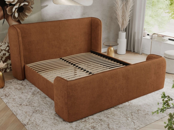 Polsterbett mit Lattenrost, Doppelbett für Schlafzimmer, Gepolstertes Kopfteil, Multipocket matratze, Härtegrad H3/H4 - EMORA CLASSIC DUO - 180 x 200 cm - Orange Struktur - ELORI - LUX Bild 3