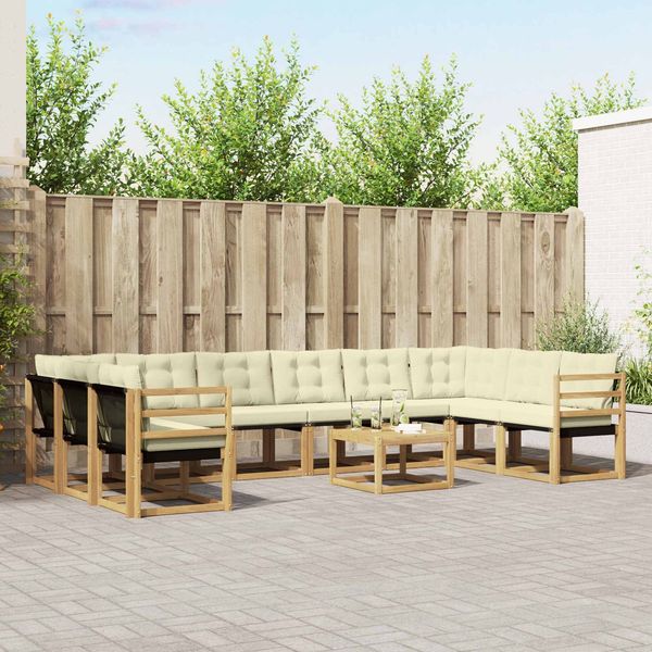 vidaXL Outdoor-Sofagarnitur mit Kissen 11 pcs Weiß und Creme 3389920