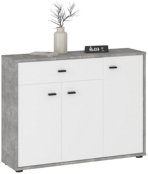 IDIMEX Highboard VIKA, Kommode Flurkommode mit Schublade und Ablagen Betonoptik/weiß