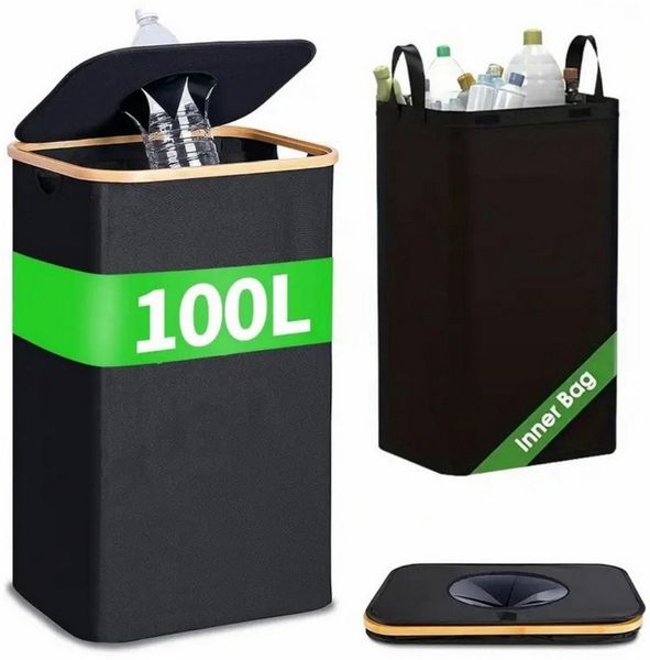 Kityhome Müllsackständer 100L Faltbarer Recyclingbehälter mit Beutel – Flaschen & Wäschekorb, 2 TRAGETASCHEN zum WECHSELN