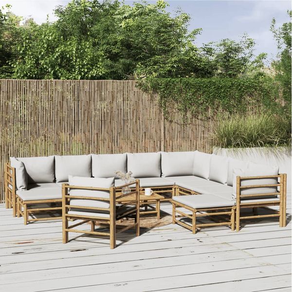 vidaXL 12-tlg. Garten-Lounge-Set mit Hellgrauen Kissen Bambus 3155098