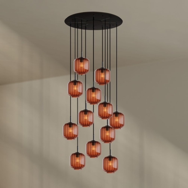 s.luce Velo 12-flammige Galerieleuchte Ø 80cm Baldachin Ø 20cm Braun, Schwarz